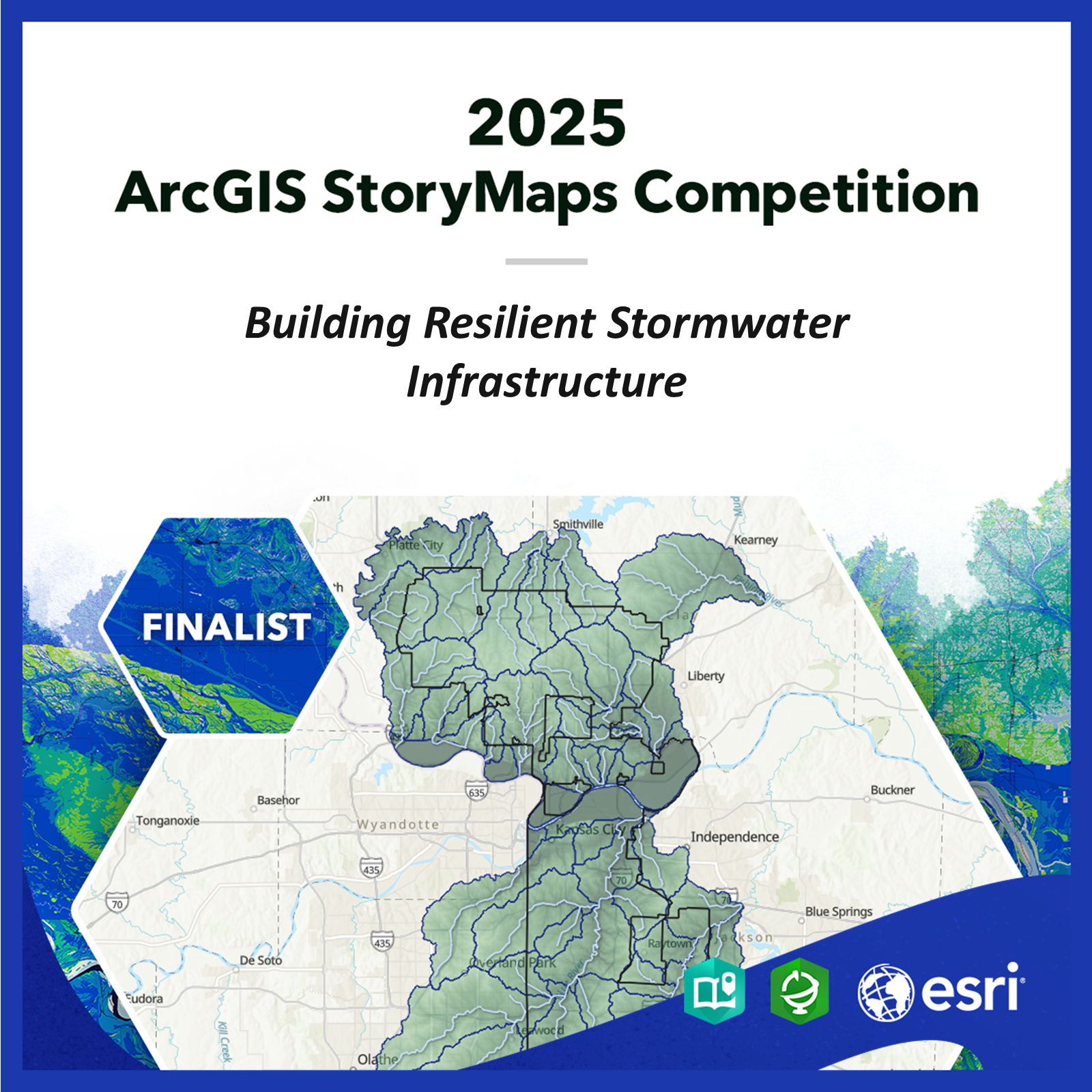 Grapic announcing KC Water's GIS story maps is a finalist for an award